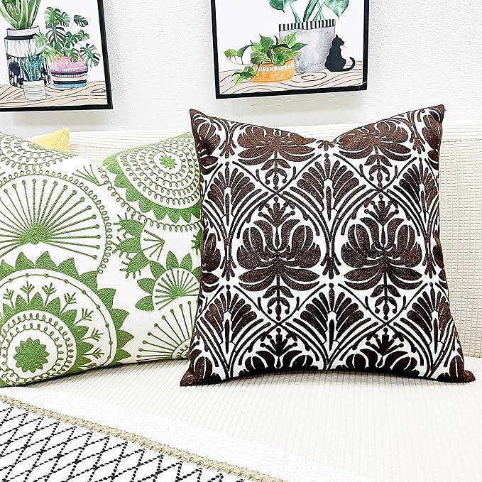 Slow Cow Embroidery Decorative Throw Pillow Cover Brown Invisible Zipper - Image 6