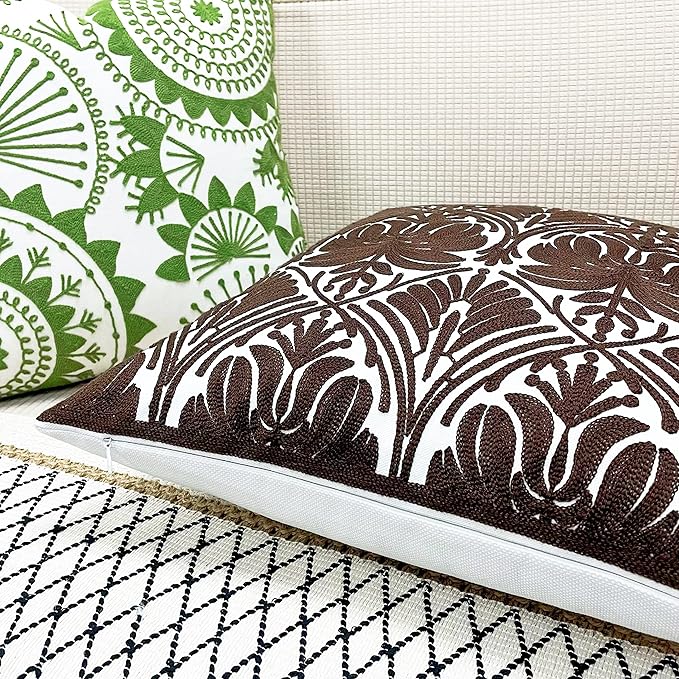 Slow Cow Embroidery Decorative Throw Pillow Cover Brown Invisible Zipper - Image 2