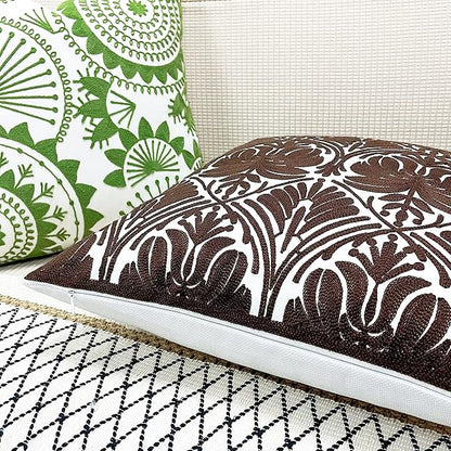 Slow Cow Embroidery Decorative Throw Pillow Cover Brown Invisible Zipper - Image 2