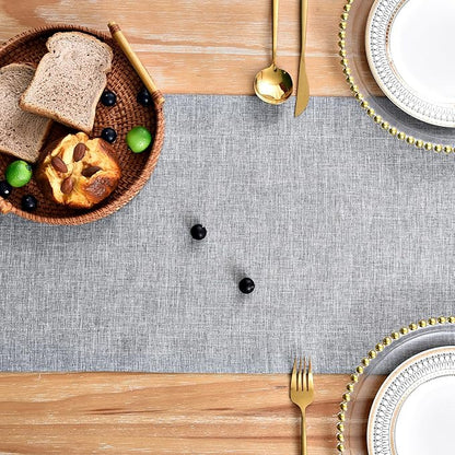 NEWISHER Farmhouse Rustic Table Runner Solid Grey Rectangular Table Runners - Image 4