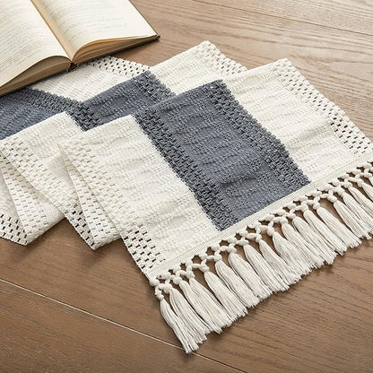 ZeeMart Macrame Style Bicolor Stitching Table Runner, 14 x 90 Inch - Image 7