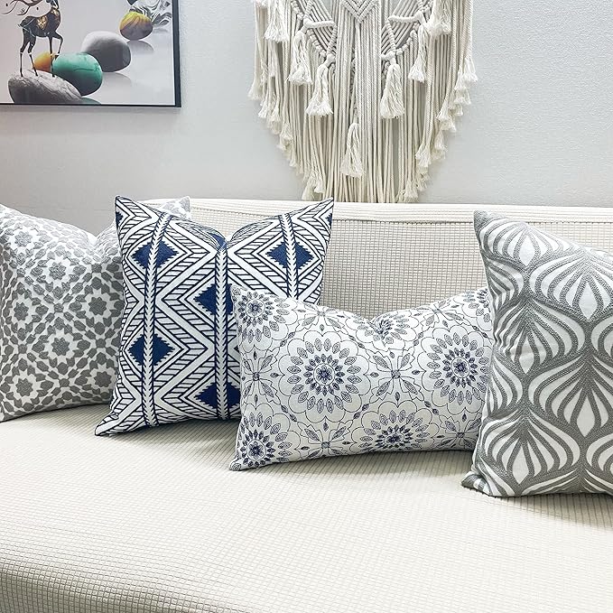 Slow Cow Embroidery Decorative Throw Pillow Cover Geometric Design Cushion - Image 5