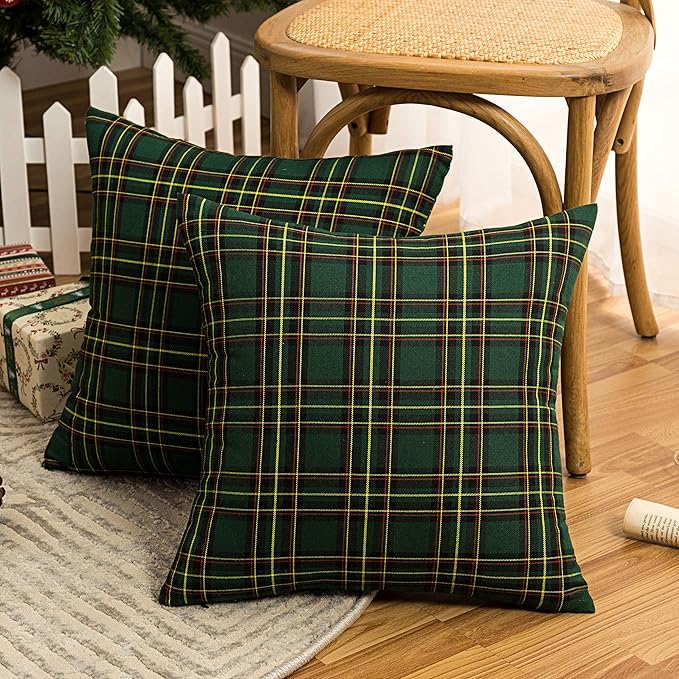 AQOTHES Pack of 2 Christmas Plaid Decorative Throw Pillow Covers Scottish by AQOTHES
