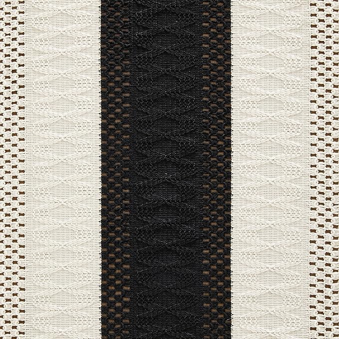 ZeeMart Macrame Style Bicolor Stitching Table Runner, 14 x 72 Inch Black/Ivory - Image 6