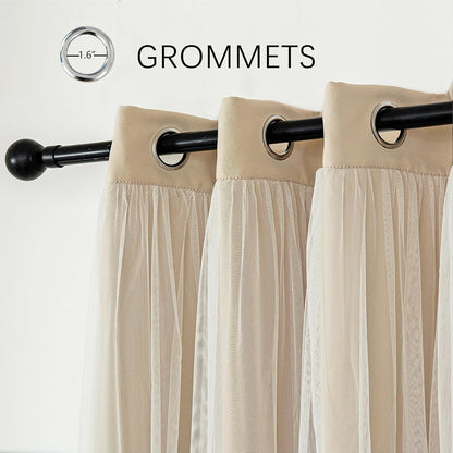 inlinas blackout curtains with sheer overlay, beige, 52x84 on a desk or shelf