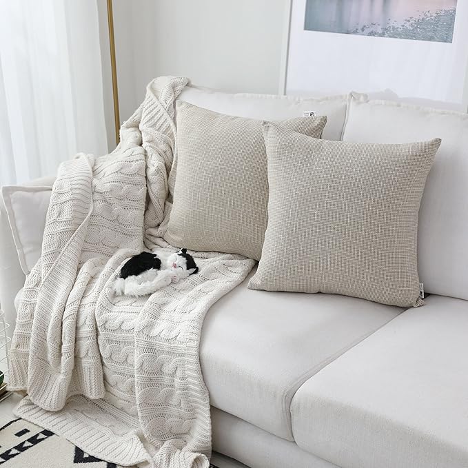 Kevin Textile Throw Pillow Covers Textural Faux Linen Decor Farmhouse Neutral - Image 3