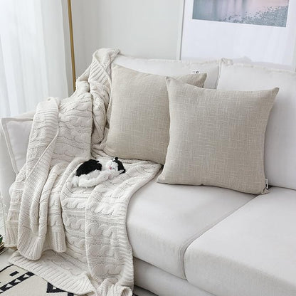 Kevin Textile Throw Pillow Covers Textural Faux Linen Decor Farmhouse Neutral - Image 3