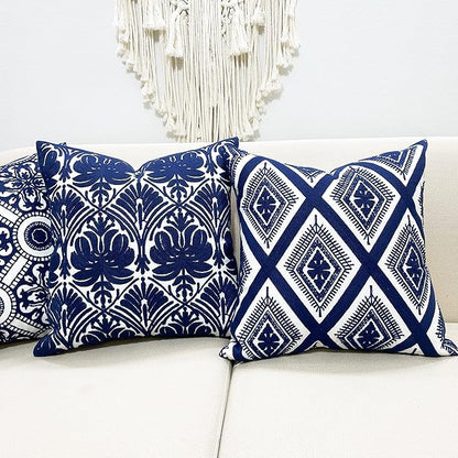 Slow Cow Embroidery Throw Pillow Cover Geometric Rose Navy Decorative Cushion - Image 6