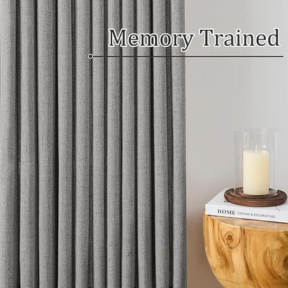 Grey Pinch Pleated Curtains 90 Inches Long 2 Panels, Soft Linen Textured Window - Image 3