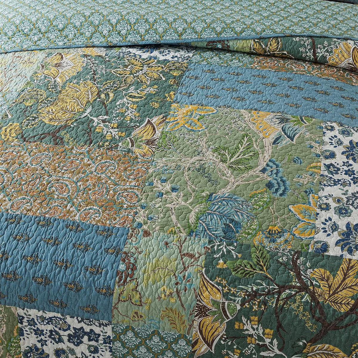 newlake cotton patchwork bedspread, 3-piece bedding quilt set, side view