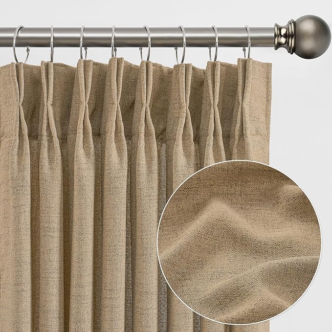 Dark Flax Pinch Pleated Linen Curtains 92 Inches Long Semi Sheer Memory Trained - Image 3
