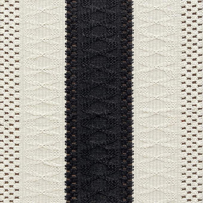 ZeeMart Macrame Style Bicolor Stitching Table Runner, 12 x 108 Inch Black/Ivory - Image 6