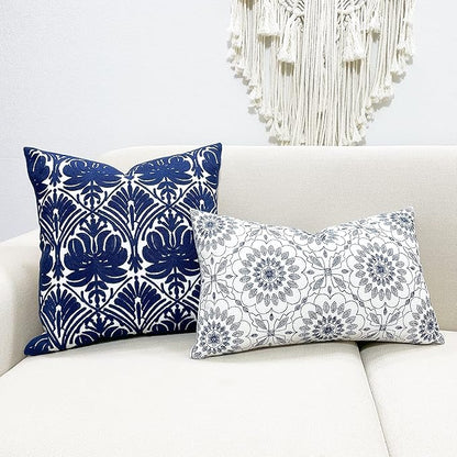 Slow Cow Embroidery Throw Pillow Cover Geometric Rose Navy Decorative Cushion - Image 5