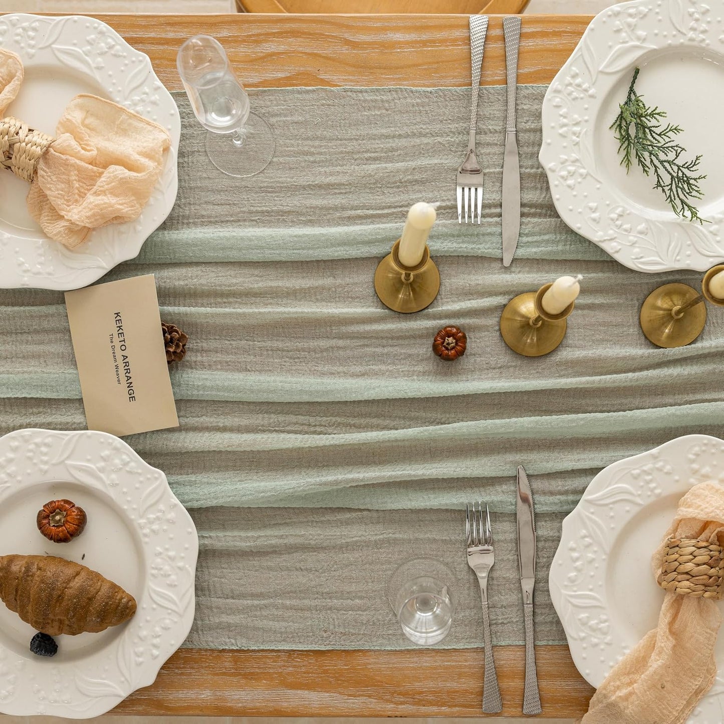 Keketoarrange Sage Green Table Runner Cheesecloth 120 Inch 10 FT Rustic Boho Cheese Cloth Table Runner for Wedding Baby Shower Bridal Shower Sheer Gauze Centerpiece Summer Boho Home Decorations