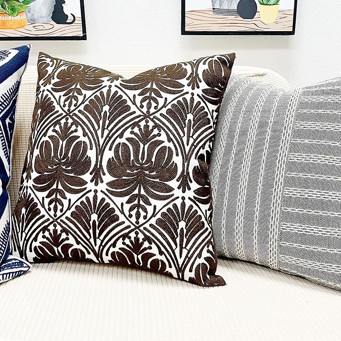 Slow Cow Embroidery Decorative Throw Pillow Cover Brown Invisible Zipper - Image 3