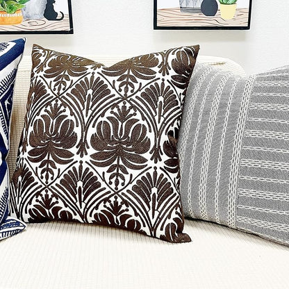 Slow Cow Embroidery Decorative Throw Pillow Cover Brown Invisible Zipper - Image 3