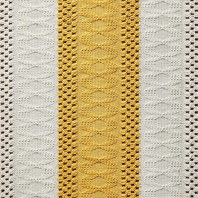 ZeeMart Macrame Style Bicolor Stitching Table Runner, 14 x 108 Inch - Image 6