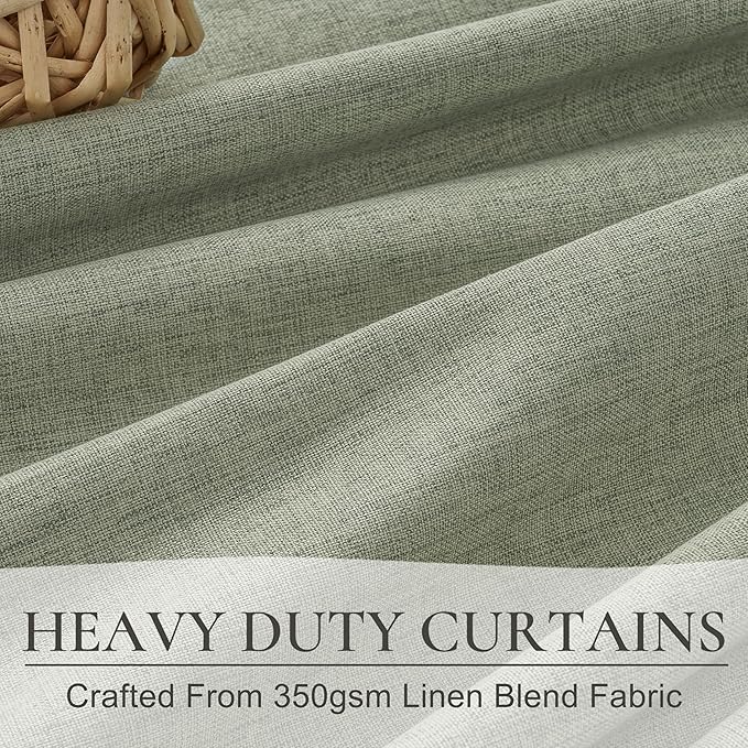 Sage Green Blackout Linen Curtains 108 Inches Long - Image 4