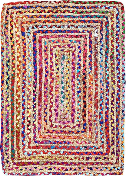 Ramanta Home Jute Chindi Braided Rug Boho 24x36 Inch Natural Multi Farmhouse - Image 4