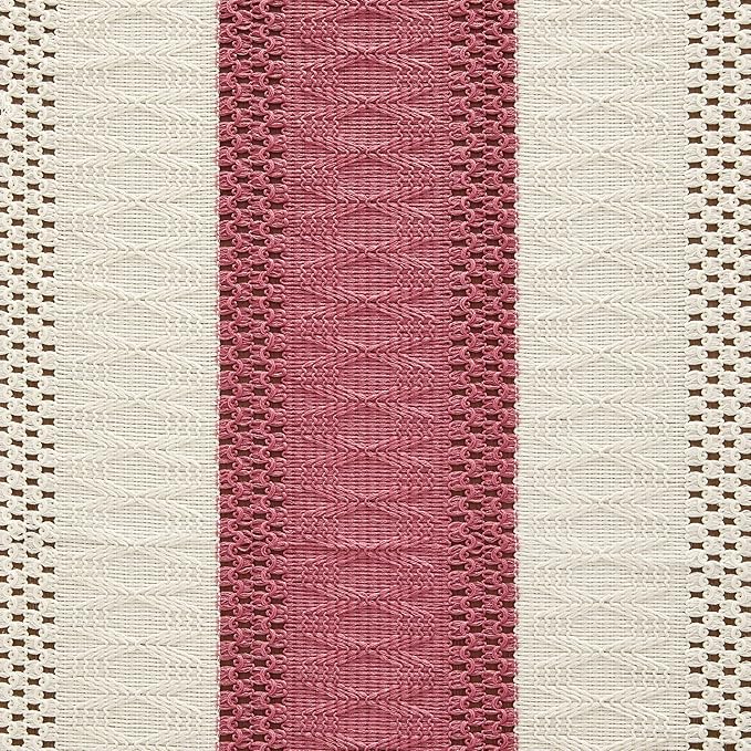 ZeeMart Macrame Style Bicolor Stitching Table Runner, 14 x 36 Inch Dusty - Image 6