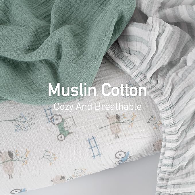 Gllquen Baby Muslin Bassinet Sheets 3 Pack, Breathable Elastic Cozy Fitted - Image 3