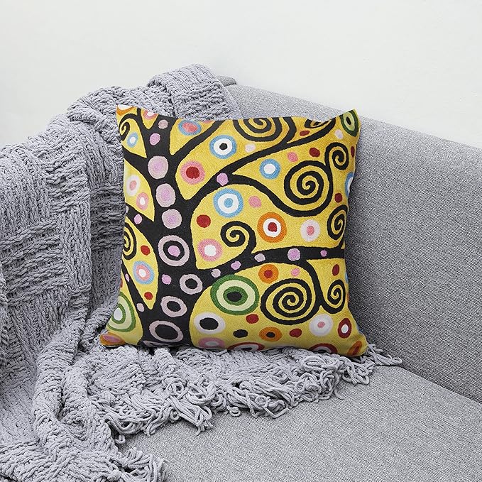 Klimt Yellow Tree of Life Pillow Cover Gold Floral Pillowcase Flower Botanical - Image 2