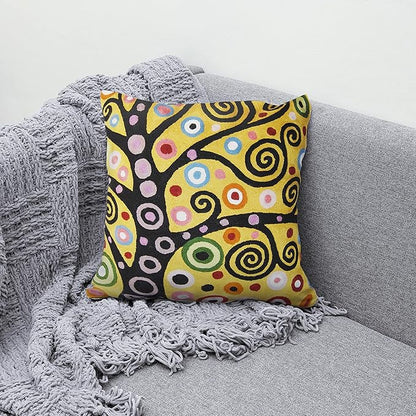 Klimt Yellow Tree of Life Pillow Cover Gold Floral Pillowcase Flower Botanical - Image 2