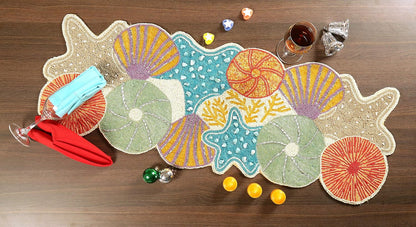 Lightnpro Seashell Hand Beaded Needlework Decorative Orange Blue Table Runner for Christmas Easter Fall Harvest Halloween Thanksgiving - A Beautiful Complement to Your Table Décor - 13x36 Inch