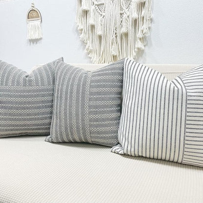 Slow Cow Black and Beige Patchwork Stripe Decorative Throw Pillow Cover Cushion - Image 5
