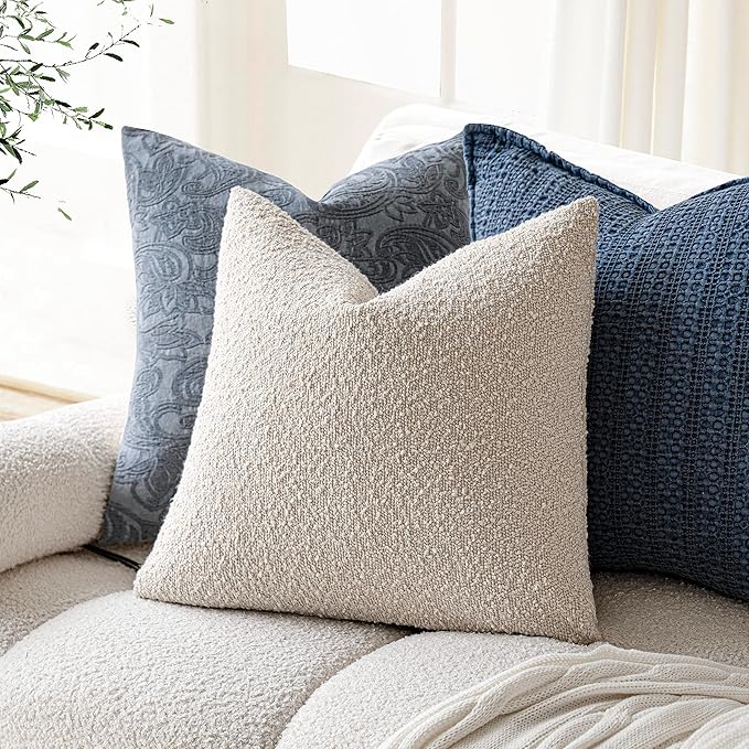 Foindtower Pack of 2 Textured Boucle Throw Pillow Covers Accent Solid Pillow - Image 5