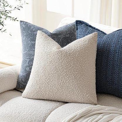 Foindtower Pack of 2 Textured Boucle Throw Pillow Covers Accent Solid Pillow - Image 5
