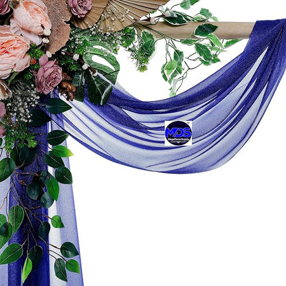 MDS Halloween Chiffon Draping Fabric - 2 Panel, 30" Wide x 100ft Long - Sheer Spooky Arbor & Canopy Drapery for Haunted House Backdrops, Party Ceilings, DIY Costumes & Themed Events - Royal Blue (Pack of 2)