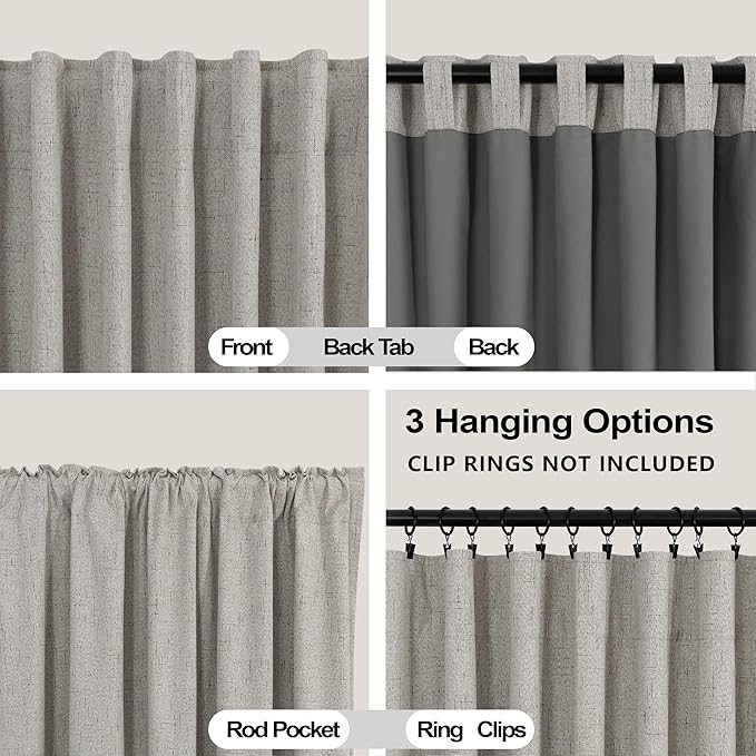 KOUFALL 94 Inch Long Blackout Curtains, Boho Taupe Linen Black Out Pleated - Image 4