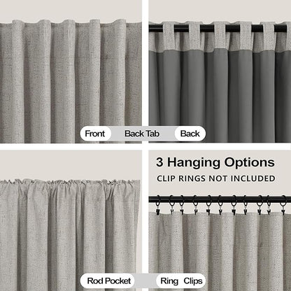 KOUFALL 94 Inch Long Blackout Curtains, Boho Taupe Linen Black Out Pleated - Image 4