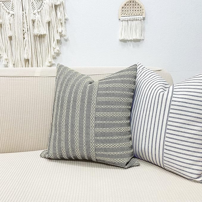Slow Cow Black and Beige Patchwork Stripe Decorative Throw Pillow Cover Cushion - Image 4