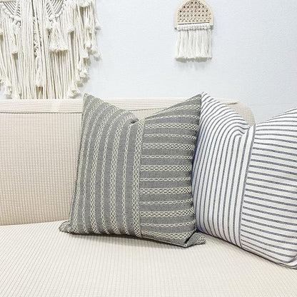 Slow Cow Black and Beige Patchwork Stripe Decorative Throw Pillow Cover Cushion - Image 4