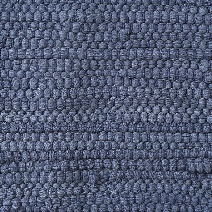 LR Home Indigo Bordered Transitional Hand-Loomed Cotton Pouf - Image 7