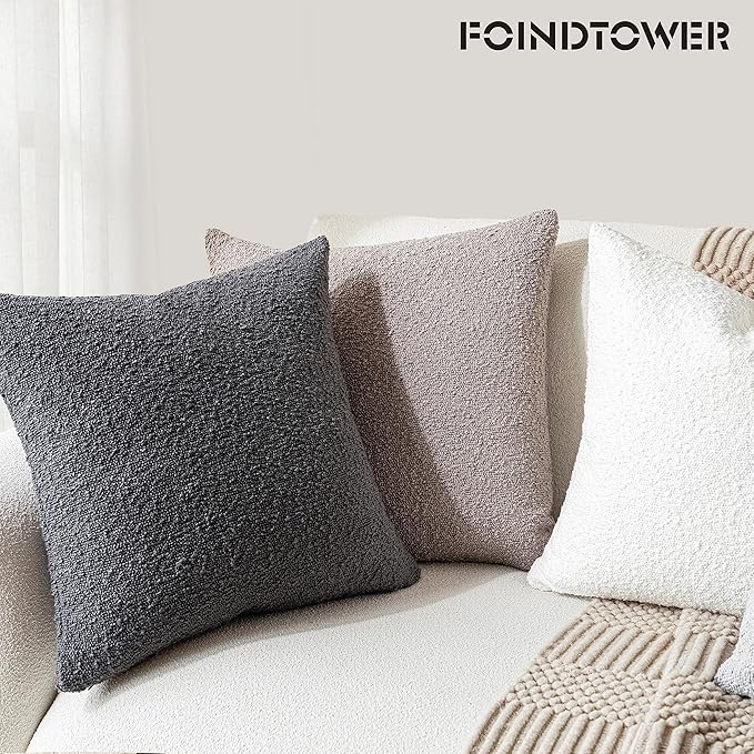 Foindtower Decorative Textured Boucle Throw Pillow Covers Accent Solid Pillow - Image 4