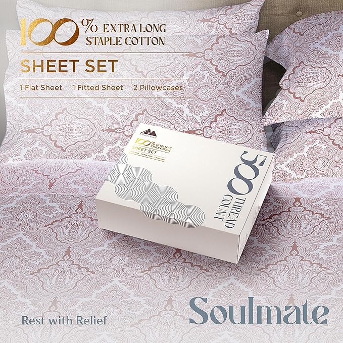 Mayfair Linen 100% Egyptian Cotton Printed Split King Sheets Sets - Image 2