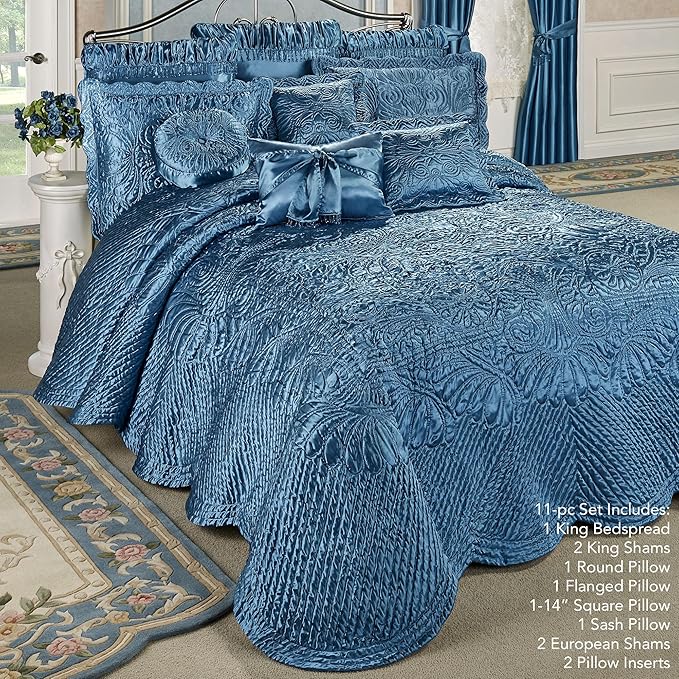 Portia Luxury Bedding | Sapphire | Quilted Polyester Satin | Hand Guided - Image 2