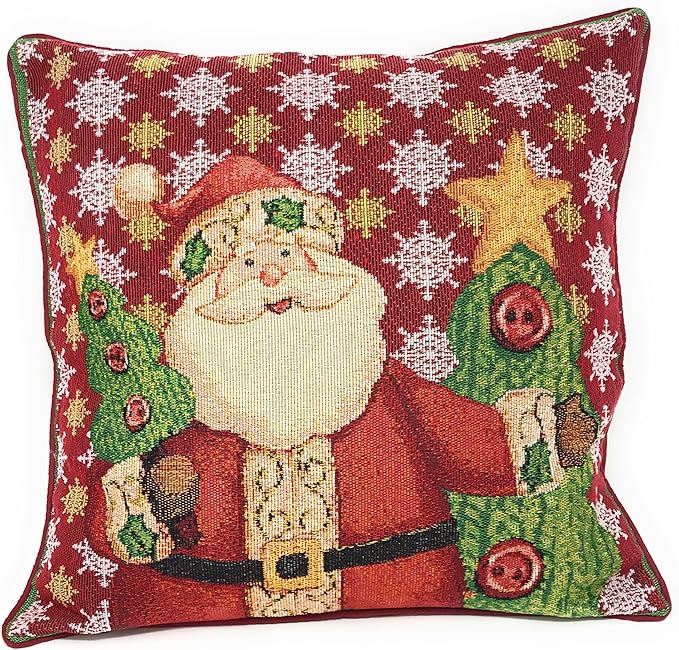 Tache Christmas Red Santa Throw Pillow Cover 1 Piece 16" X 16" Festive Tapestry by TacheHomeFashion
