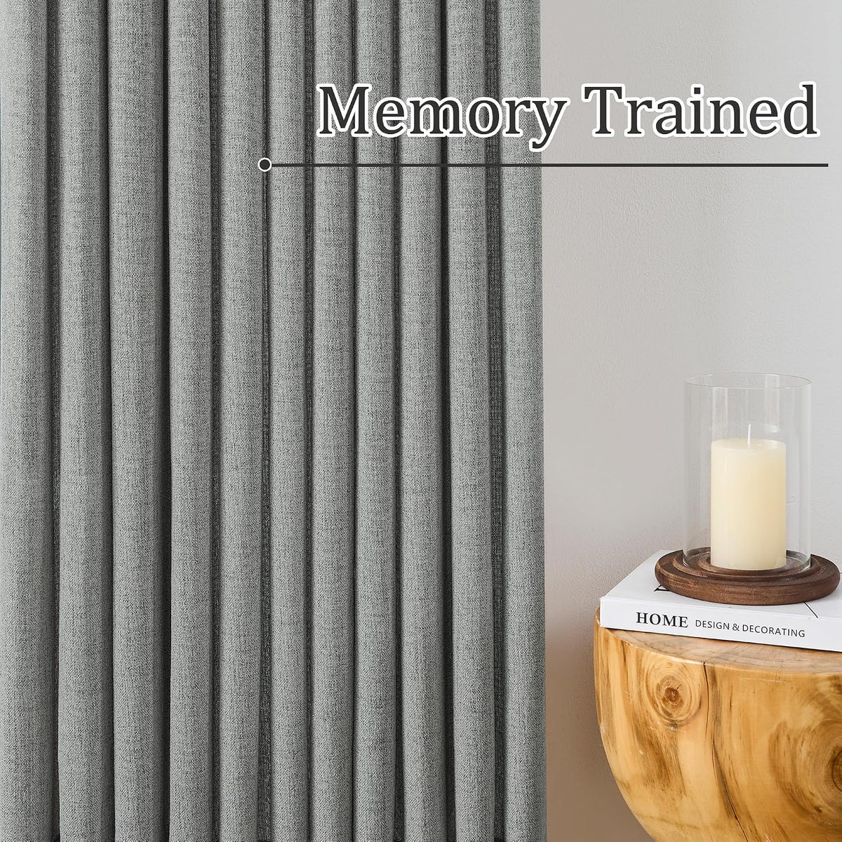 rain city grey linen curtains 45 inches long, side view
