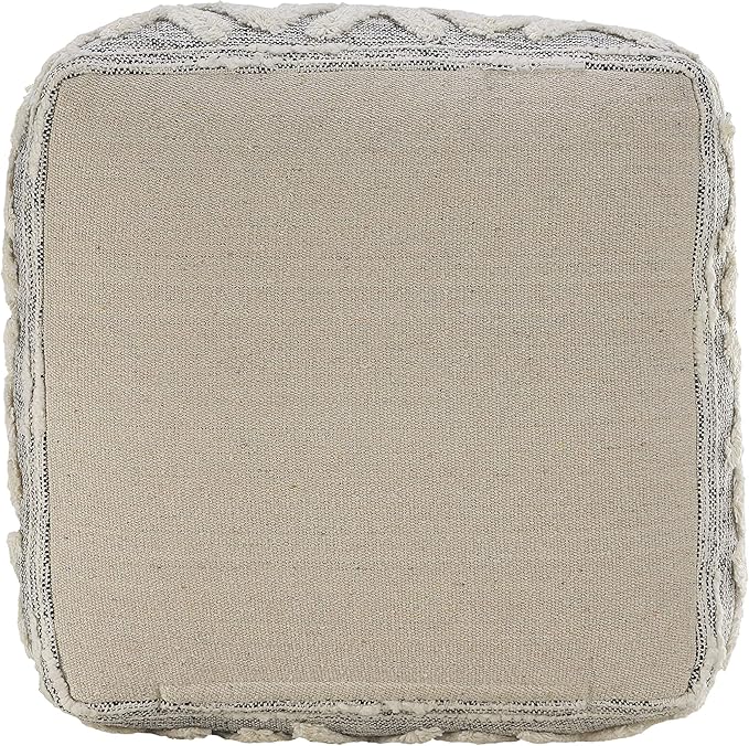 LR Home Gray/Ivory Geometric Hand-Woven Polyester Ottoman Pouf - Image 7