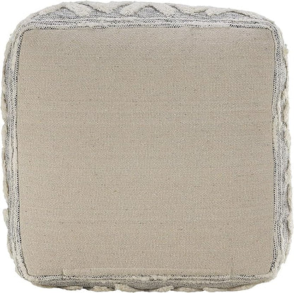 LR Home Gray/Ivory Geometric Hand-Woven Polyester Ottoman Pouf - Image 7