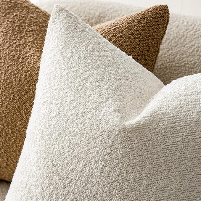 Foindtower Pack of 2 Textured Boucle Throw Pillow Covers Accent Solid Pillow - Image 4