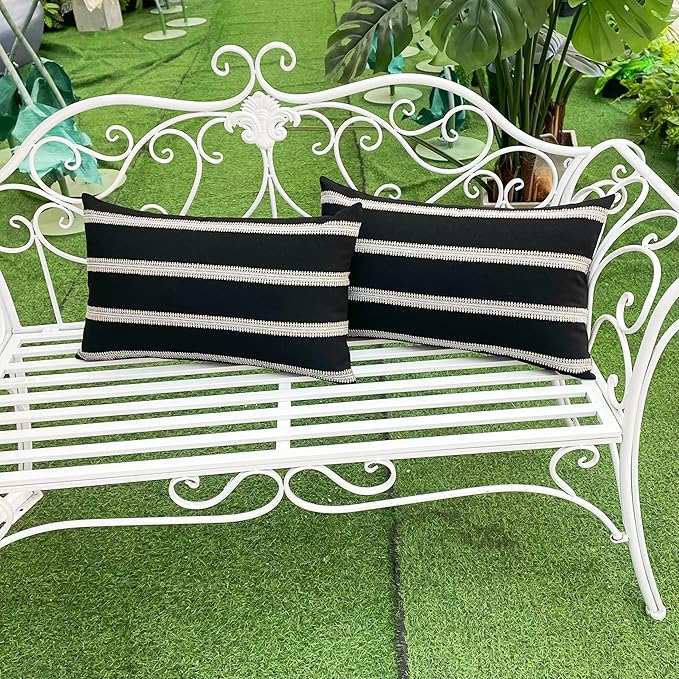 Slow Cow Decorative Rectangular Throw Pillow Cover Striped Textured Lumbar - Image 7