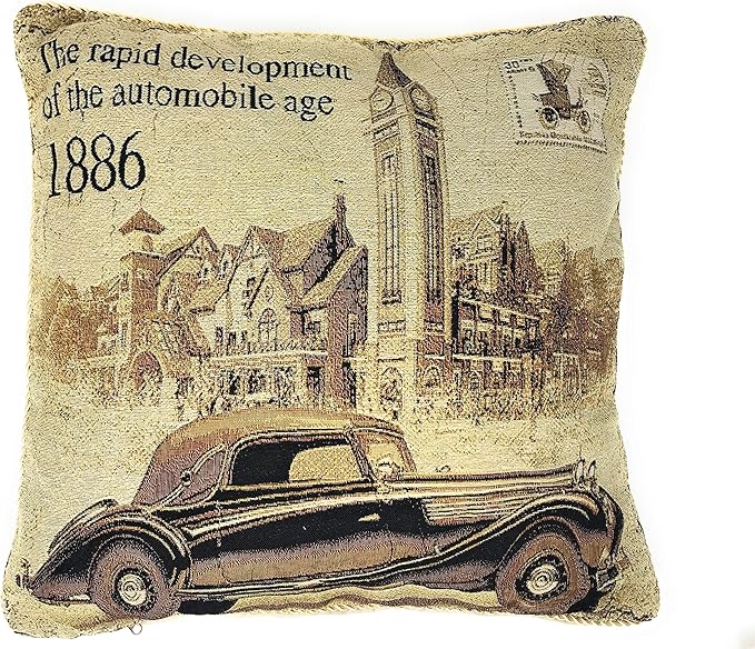 Tache British Brown Car Benz 1 Piece A Drive into Town 18 x 18 Inch Throw by TacheHomeFashion