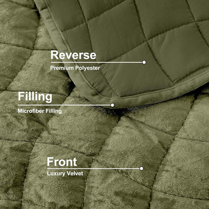 downcool 3 pieces velvet quilt set king size showing dimensions