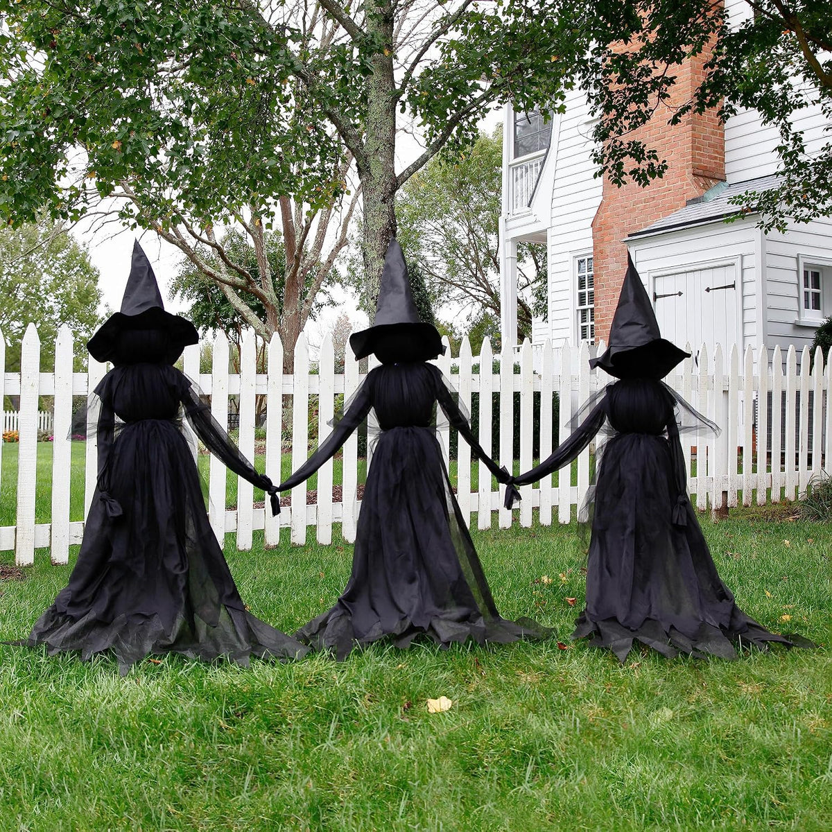Evergreen Set of 3 LED Black Halloween Witches with Hats Stakes | 4 Feet Tall | Weatherproof Battery Operated | Spooky Garden Statue Outdoor Decoration Grass Lawn or Patio