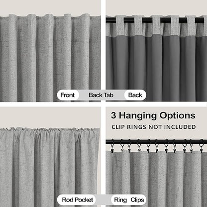 KOUFALL Light Grey Back Tab Linen Blackout Curtains 92 Inches Long - Image 4